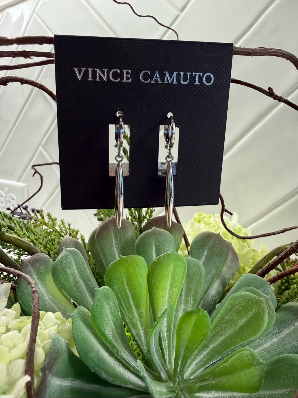 Vince Camuto Polished Silver Elongated Drop Earrings